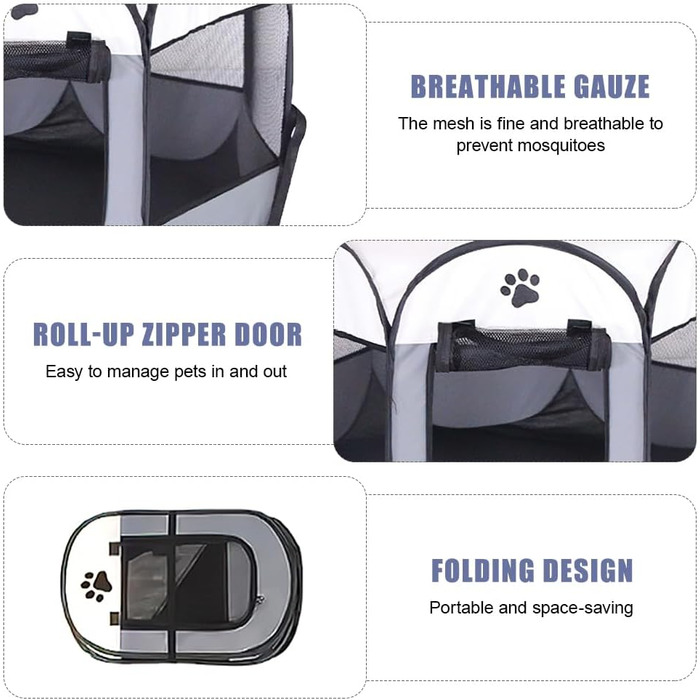 Клітка-забіг для собак та кошенят LUFEIS, складана, водовідштовхувальна, для дому, сірого кольору