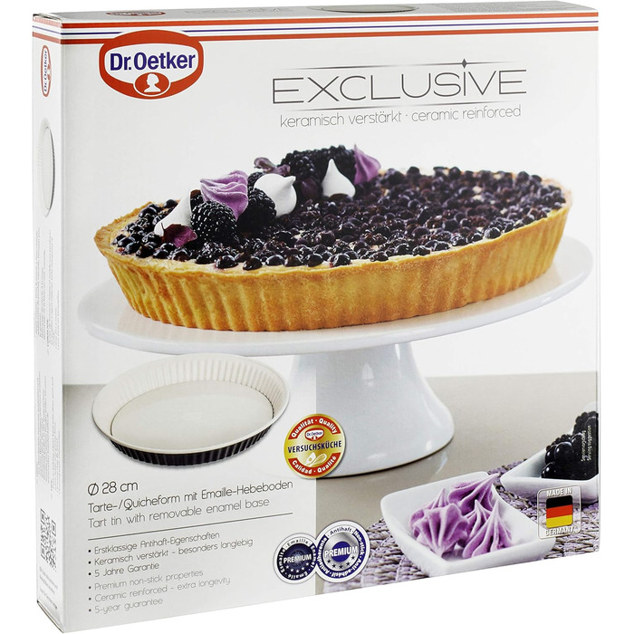 Dr. Oetker Quiche Form, Ø 28 cm EXCLUSIVE, Tart form with a lift-up base that is cut- & scratch-resistant with an enamel sealing, round cake pan with a steel sheet ring (Color: Grey-Brown/Crème). Quantity: 1 piece