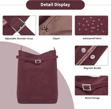 Сумка жіноча Miss Lulu велика шопер-тоут з м'якої PU шкіри, бордова (2-3)