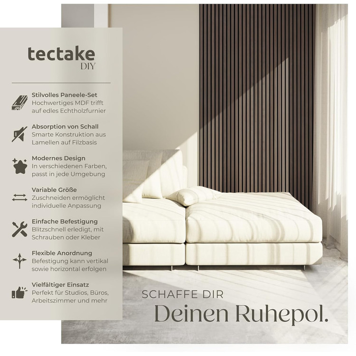 Акустичні 3D-панелі tectake для стін 120 x 60 x 2,1 см, звукопоглинаючі панелі під дерево для вітальні та кухні, шумоізоляція (набір 4 шт, дуб сірий)