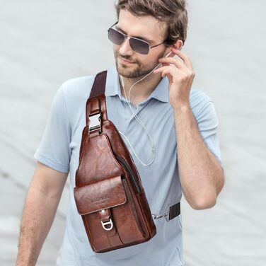 Чоловіча шкіряна сумка через плече, нагрудна, водонепроникна, для подорожей, велоспорту, кемпінгу (темно-коричнева)