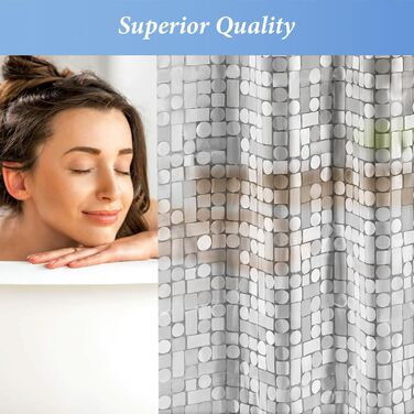 Завіса для душу LEMON CLOUD з антигрибковим покриттям, з магнітними вагами, 183x200 см, водонепроникна, антибактеріальна, PEVA, для душу та ванни, 12 кілець, геометричний дизайн