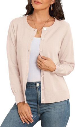 Жіночий в'язаний кардиган PrinStory з круглим вирізом, легкий, на ґудзиках, класичний, кольору абрикос