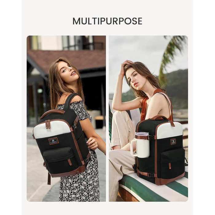 LOVEVOOK Рюкзак ручної поклажі для жінок, великий дорожній рюкзак для літака, 45L, рюкзак-валіза, рюкзак для подорожей, для ноутбука 17,3 дюйма, на вихідні, діловий, рюкзак для кабіни (1-бежевий, чорний, коричневий, 40x30x20 см)