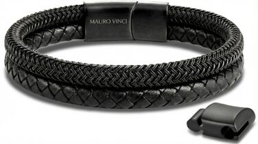 Чоловічий шкіряний браслет Baresi STEEL MB-0022: подвійний шнур, магнітний замок, регульований (19.5-21 см), чорний. З подарунковою упаковкою