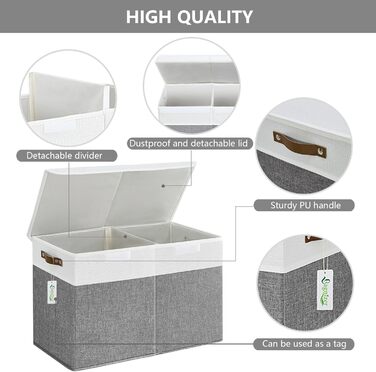 Велика складна коробка для зберігання іграшок Bagnizer з кришкою, міцний кошик для іграшок для дітей, хлопчиків і дівчаток, для дитячої кімнати, спальні, 63,5x33x40,6 см, сірий/білий
