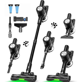 Бездротовий акумуляторний пилосос 48KPa/500W/55хв з LED-дисплеєм та станцією для зарядки, для прибирання шерсті тварин, килимів, твердих поверхонь та авто, чорний