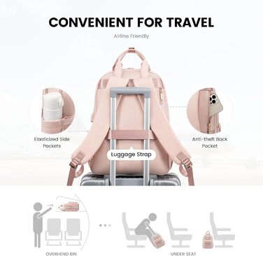 Стильний рюкзак LOVEVOOK для жінок: великий, з відділенням для ноутбука 15.6', ідеальний для навчання, роботи, подорожей (університет, офіс, робота, подорожі), чорний (рожевий)