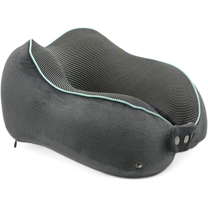Подушка для шиї FS для літака та авто – Memory Foam з 360° підтримкою шиї – Регульована з кнопками – Дихаючий, м'який чохол – з мішечком – Сіра