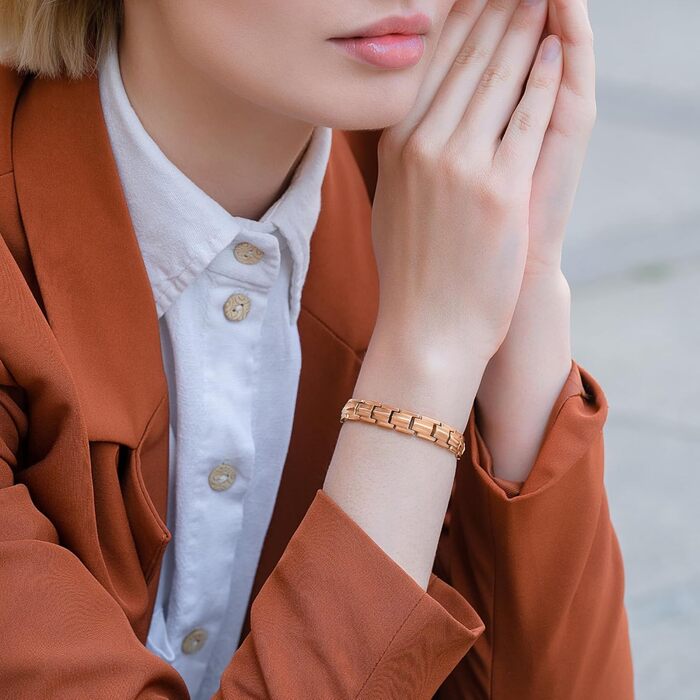 Браслет на руку MagnetRX® Ultrastarkes Titan Magnetarmband для жінок – титановий браслет з магнітами, регульований розмір, рожеве золото
