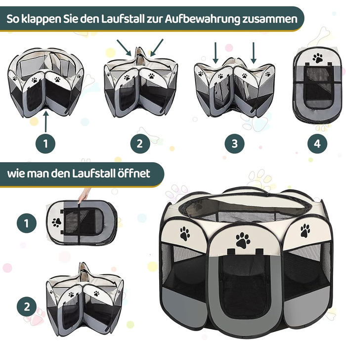 Складана вольєр для цуценят та котів 74x74x43 см - сірий. Підходить для собак, котів, кроликів.