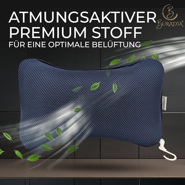 Подушка для ванни з сіткою для прання - Максимальний комфорт та розслаблення з технологією Air Mesh. Подушка для ванни з 4 міцними присосками. Підтримка шиї та голови (Темно-синій)