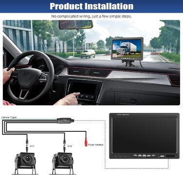 Автомобільна система паркування CAMECHO: 7'' HD монітор, 2 водонепроникні камери IP68K, нічне бачення 1080P, кут 120°, BSD для авто, вантажівки, фургона, причепа, будинку на колесах