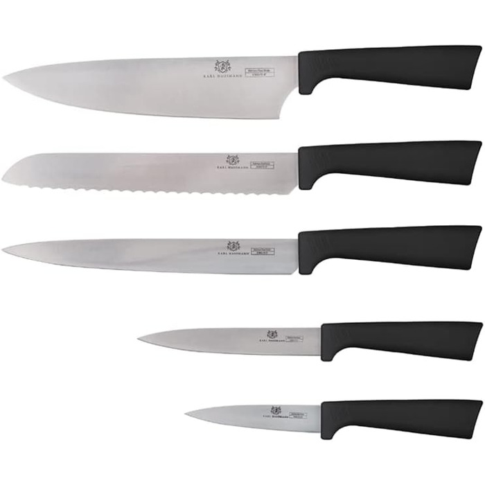 Набір ножів Karl Hausmann 5 предметів: набір ножів та підставка - кухонні ножі з нержавіючої сталі, чорний