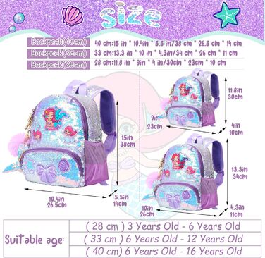 Дитячий рюкзак Єдиноріг для дівчаток з паєтками, персоналізований рюкзак Каваї для школи та садочка, подарунок на день народження або Різдво (Морська хвиля, 40 см)