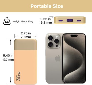 Power Bank NOBIS 35W 10000mAh з цифровим дисплеєм, USB-C, PD, QC, для смартфонів, планшетів, камер (Оранжевий)