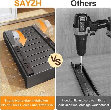 SAYZH Telescopic Drawer, Extendable Drawer Storage Shelves for Kitchen Cabinets, Extendable Pull-Out Drawer (43 Depth x 25 Width x 9 Height cm), No Drilling and Nailing Required