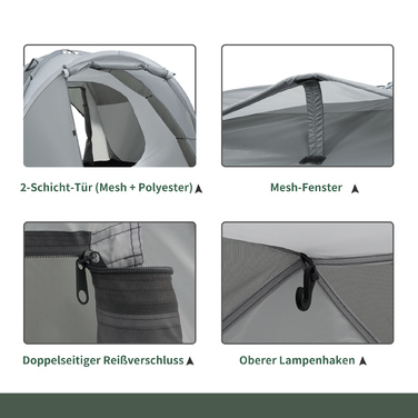 Outsunny Camping Tent for 2-3 People, Dome Tent with Door and Mesh Windows, Weatherproof with PU2000mm, Includes Grey Carrying Bag