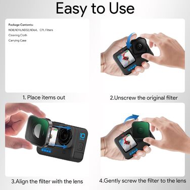 Фільтри ND/CPL для GoPro Hero 12/11/10/9 Black (6 шт.): ND8, ND16, ND32, ND64, ND1000, CPL. Аксесуари для екшн-камери