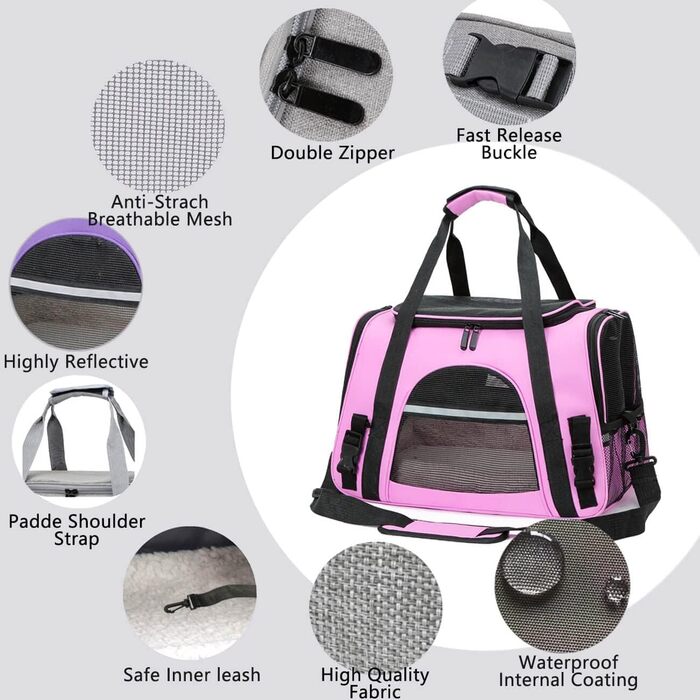 Транспортна переноска для собак та котів, складана, з м'якою підстилкою (рожева)