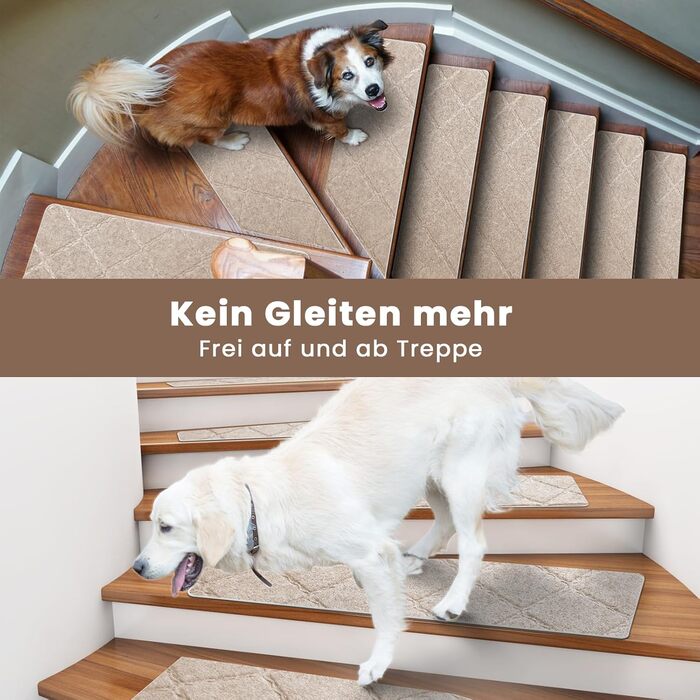 Килимок на сходи, 15 шт., самоклеючий, антиковзаючий, для дому. Розмір: 55x19 см (також 65x20 см), бежевий. Захист для дітей, домашніх тварин та літніх людей.
