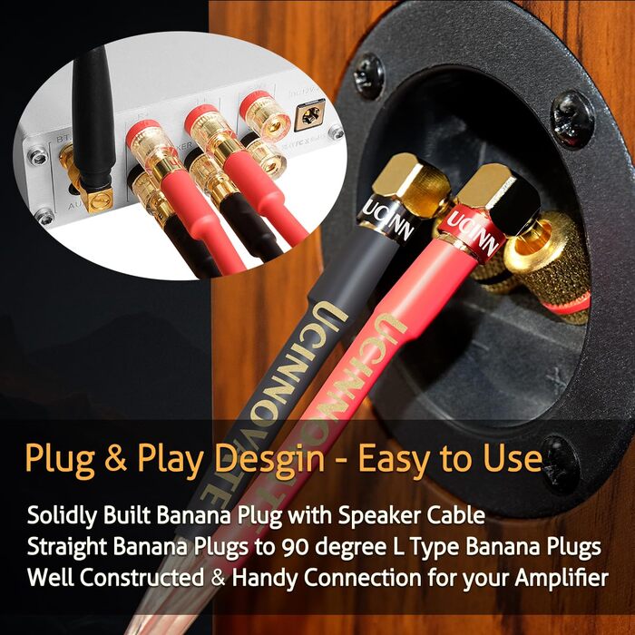 Акустичний кабель UCINNOVATE HiFi OFC 14AWG, 3м, з позолоченими роз'ємами (банановий штекер — Y-подібний затискач), 2 шт. для підсилювача та колонок