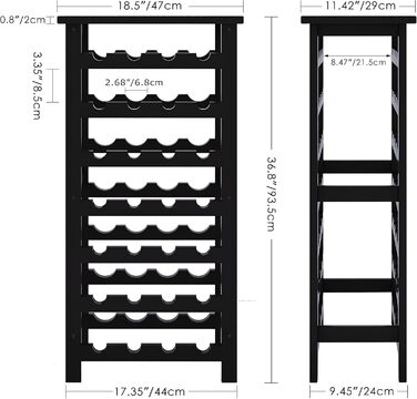 SMIBUY Bamboo Wine Rack, for 28 Bottles, 7 Tiers, Freestanding, for Kitchen, Pantry, Cellar, Bar (Black)