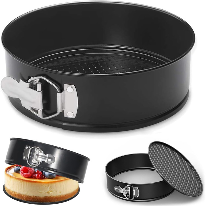 Форма для випічки знімним дном Huipinghu 22 см, антипригарне покриття, 1 мм вуглецева сталь, PFOA-free, сковорода 20,3 см, чорна