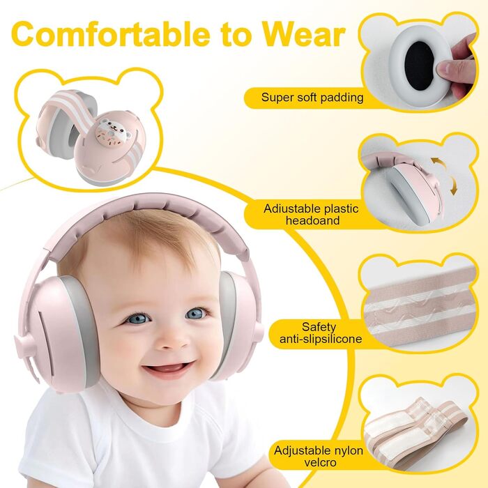 Навушники для захисту від шуму для немовлят 2-в-1, рожеві, до 48 місяців