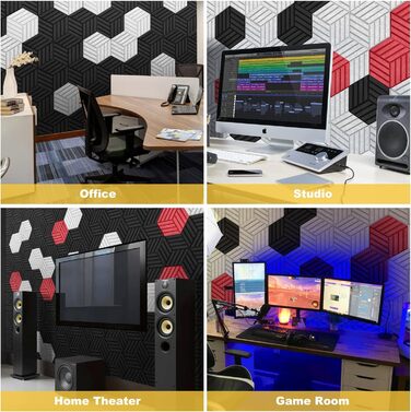 Акустичні гексагонні панелі самоклеючі для стін та стелі, шумопоглинаючі шестигранні плити високої щільності, білі, 30x26x0.9 см, 12 шт.