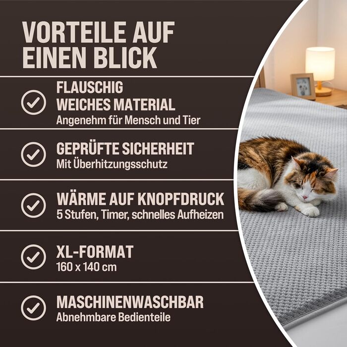 Електрична ковдра Monzana® 160x140 см з таймером, Coral Fleece, 2x60W, сіра, з захистом від перегріву, пральна, для дому