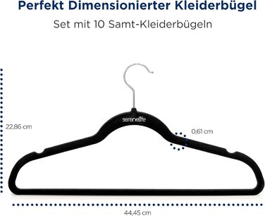 Серія з 10 вешалок SereneLife з оксамиту – економія місця, неслизькі, 360° обертання, для зберігання та організації одягу, чорний колір