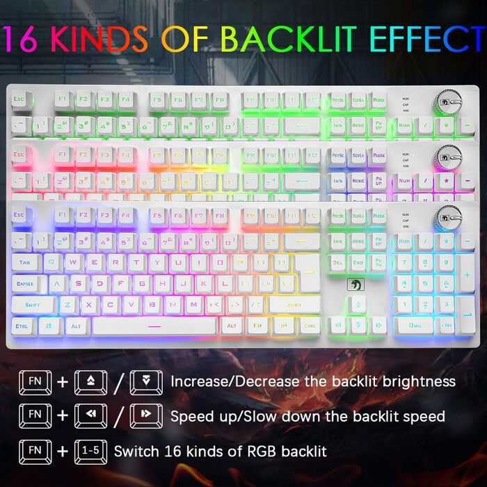 FELiCON Комбо-набір бездротової клавіатури та миші, 4800mAh, RGB LED-підсвічування, керування кнопками, ергономічний дизайн, 7 кольорів, чорний (K&M)