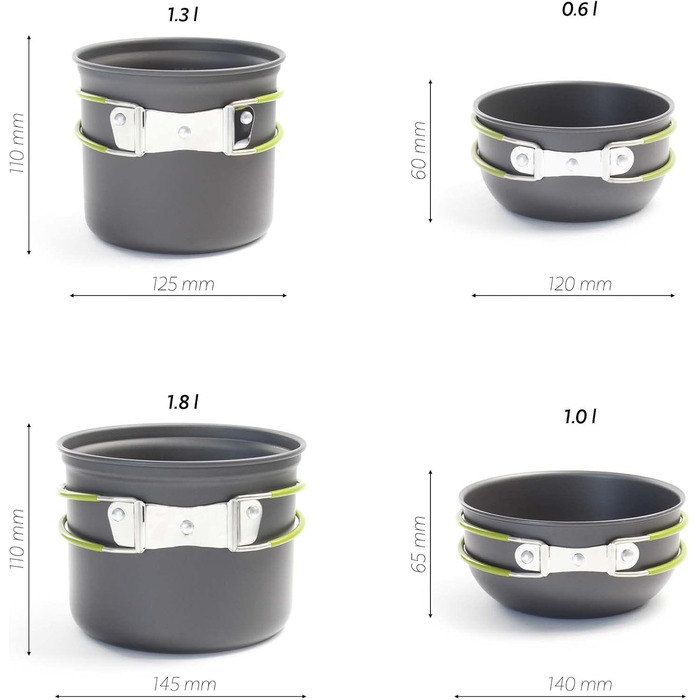 Набір посуду для кемпінгу: 16 предметів, котел, посуд для приготування їжі на відкритому повітрі
