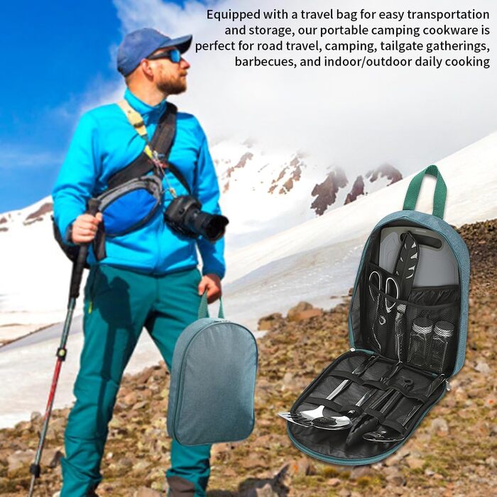 Набір кухонного приладдя для кемпінгу Evanda 10 шт. з нержавіючої сталі: приготування їжі та гриль на відкритому повітрі. Організатор для подорожей, кемпінгу, RV, грилів, пікніків та вечірок.