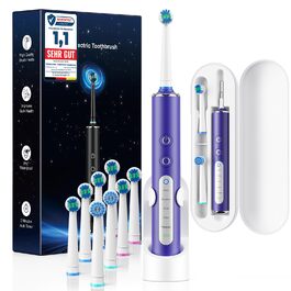 Електрична зубна щітка з круглою головкою Violett Lavendel - 50 000 рухів/хв, 8 насадок, 3 режими інтенсивності, 5 режимів чищення, 120 днів роботи від акумулятора, IPX7, доросла та дитяча, з кейсом для подорожей та тримачем