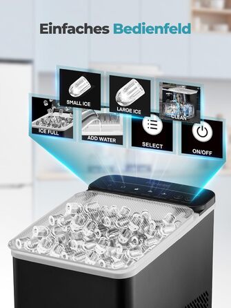 Машина для льоду FOHERE портативна, самоочисна, 14 кг/24 год, 2 розміри, компактний дизайн, керування однією кнопкою, інтелектуальні сповіщення, з лопаткою та кошиком для дому/бару/офісу/кемпінгу (чорний)