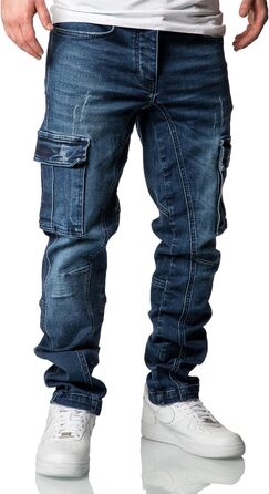 Чоловічі джинси карго Amaci&Sons Regular Slim 7977 темно-сині, розмір 36W/32L, з потертостями