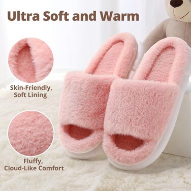 Жіночі плюшеві домашні тапочки з м'якою піною Memory Foam та штучним хутром (Рожеві, 42/43 EU)