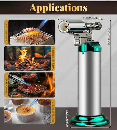 Газовий пальник Küchenbrenner для кухні, крем-брюле, паяння, заправний бутан, Jetflamme (Wb009-silver)