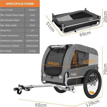 Tiggo VS Pets M: Фаркоп для собак, велосипедний причіп для собак, сірий