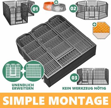 Вольєр для цуценят Freilaufgehege XXL: просторий вольєр для собак, котів, кроликів з дахом та анкерами. 8 секцій по 80x80 см, чорний
