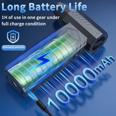 Електричний пилосос-фен, 10000mAh, LCD, міні-фен з ліхтариком для відпочинку на природі, 180000RPM, 4 швидкості, чорний