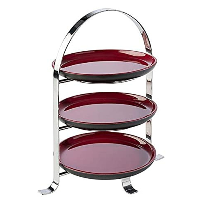 APS Serving Stand – High-quality cake stand made of chrome-plated metal for 3 plates with a max. Ø of 17cm – Overall height 25.5 cm (plates not included)
