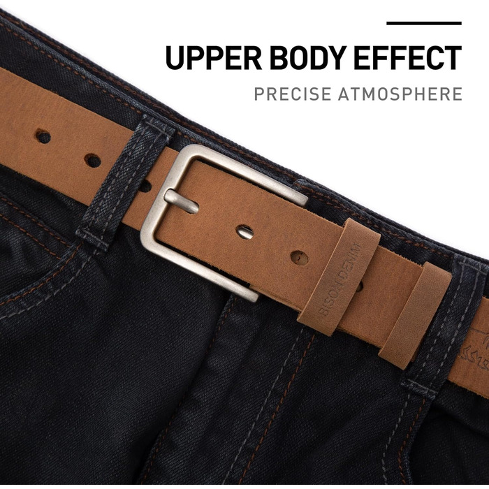 Чоловічий шкіряний ремінь BISON DENIM: стильний аксесуар для джинсів та ділового стилю (38 мм, W71811-brown)