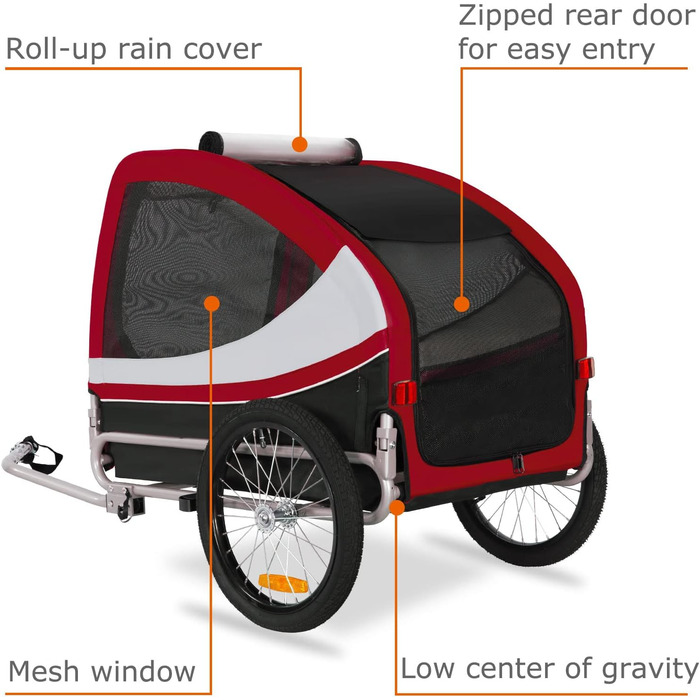 DOGGYHUT® Tobi - великий велопричіп для собак, до 35 кг, червоний