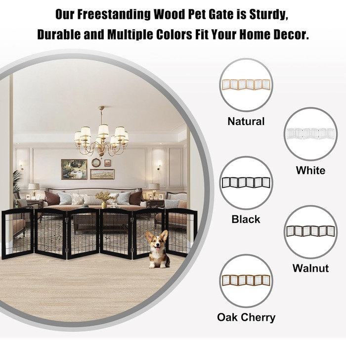 Дерев'яне перегороджувальне ґратка для собак, 4 панелі, широка, 76,2 см, складна, бар'єр для тварин з підставками, масивне тверде дерево та сталевий дріт, захисне ґратка для дверей, коридорів, 76 см висота