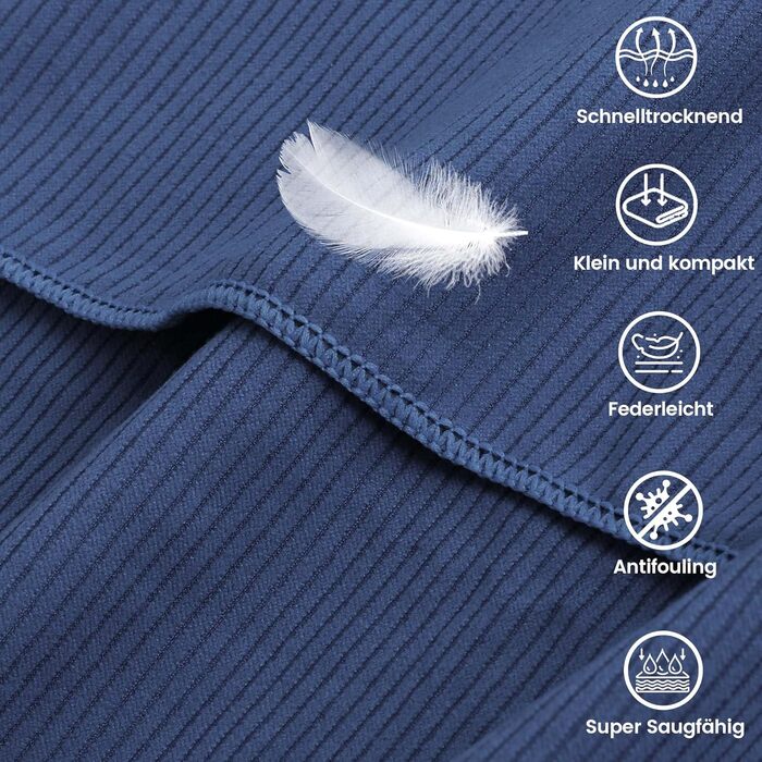 Набір рушників з мікрофібри Pameil (2 шт.) - великий (160x80 см) + маленький (80x40 см), компактні та швидковисихаючі, для спорту, подорожей, пляжу, колір морської хвилі