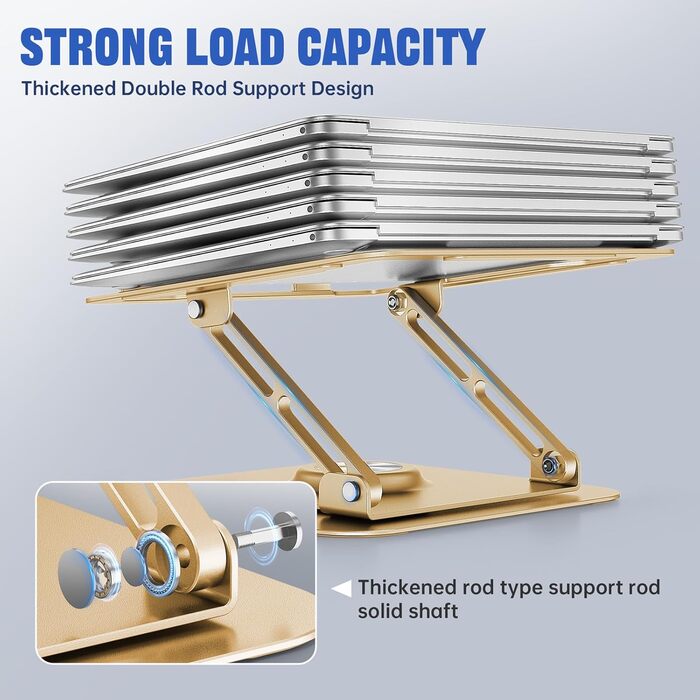 Adjustable Laptop Stand for Desk - 360° Rotating Base, Foldable & Portable - Fits 10-17 Inch Laptops (Gold)