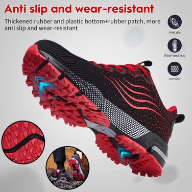 Зручні робочі черевики ISOOUS для чоловіків та жінок. Легкі, дихаючі, з металевим носком, неслизькі, зелені (47 EU, Rote)